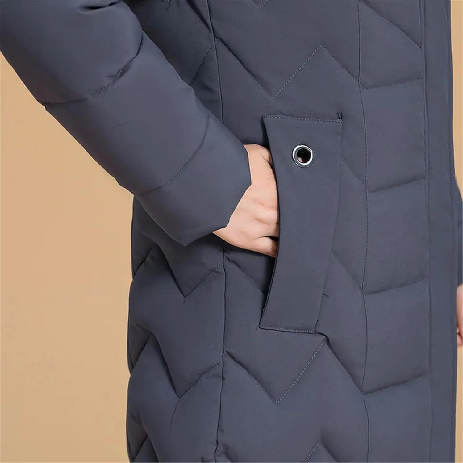 Middle-Aged Mother Winter Down Cotton Jacket Large Size X-Long Elegant Female Winter Coat Hooded Fur Padded Parka