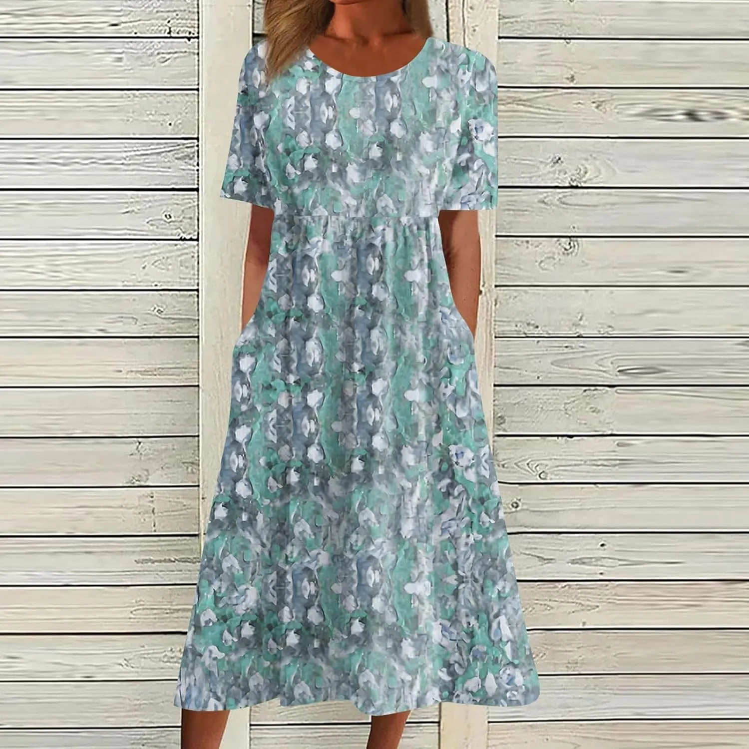 Midi Dresses for Women Short Sleeve Flowy A-Line Dress Casual Floral Print Beach Sundress with Pockets 2025