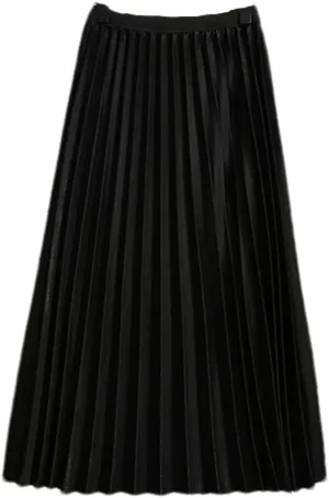 Midi Long Skirt Women Basic A Line Elastic High Waist Pleated Skirt Female Ladies