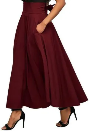 Midi Skirts for Women Trendy Long Maxi Skirt Dressy Casual Skirts Summer High Waisted A-Line Pleated Skirt with Pockets