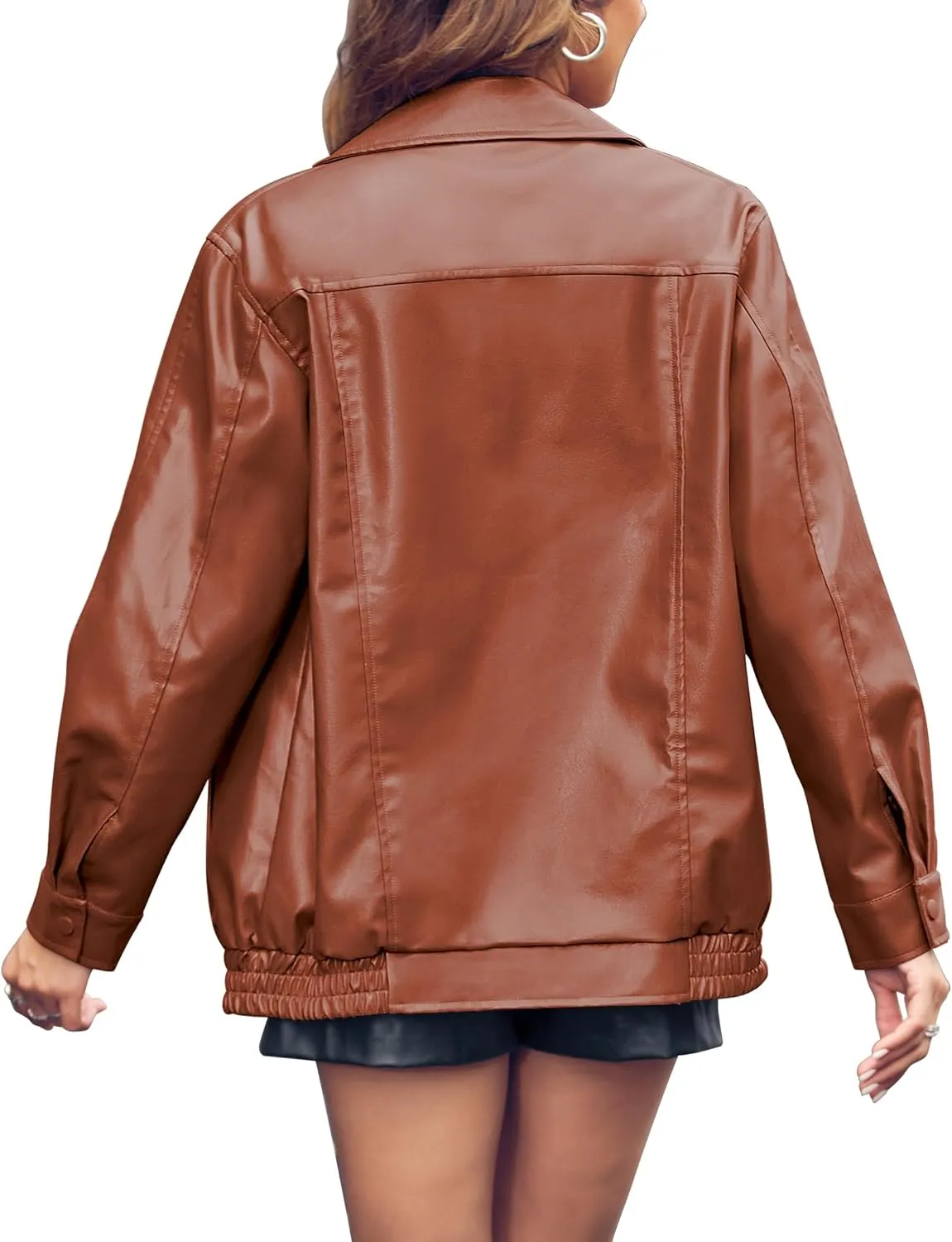 Miladusa Womens Oversized Leather Jackets Faux Casual Zip Up Trendy Bomber Motorcycle Jacket with Pockets S-XL