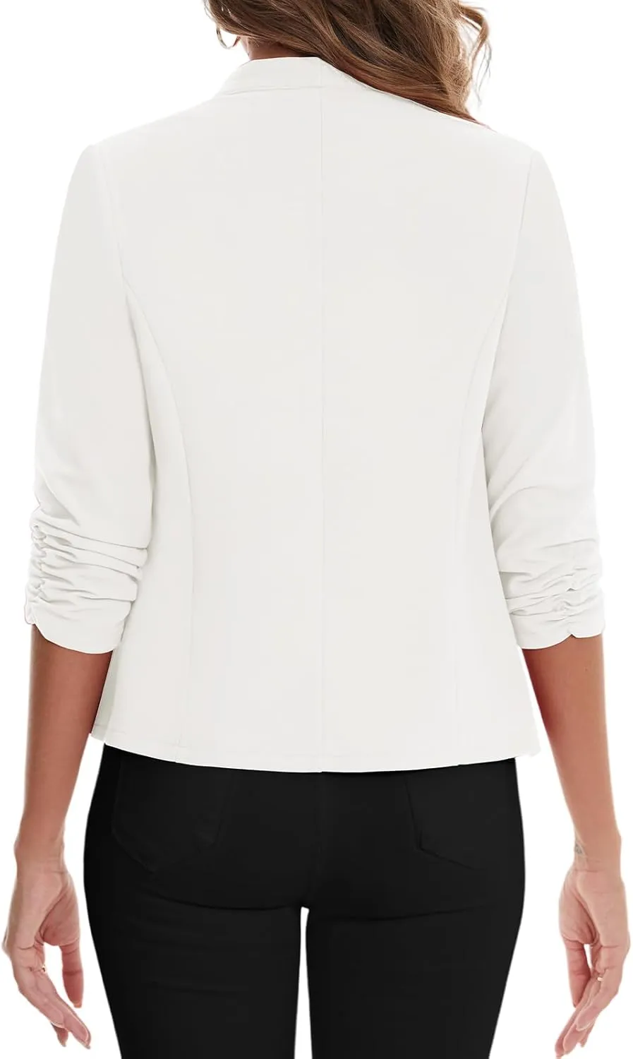 MINTLIMIT Women's Collarless Blazer Ruched 3/4 Sleeve Open Front Business Work Office Jacket Blazers