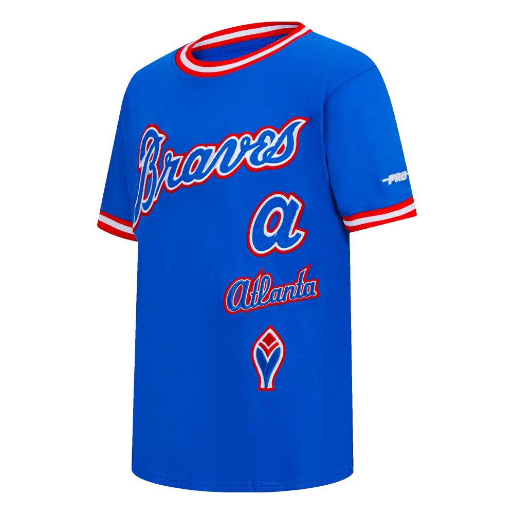 MLB ATLANTA BRAVES RETRO CLASSIC BIG BOYS SHORT SLEEVE STRIPED RIB TOP (ROYAL BLUE/RED)