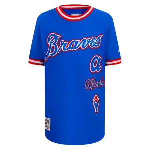 MLB ATLANTA BRAVES RETRO CLASSIC BIG BOYS SHORT SLEEVE STRIPED RIB TOP (ROYAL BLUE/RED)