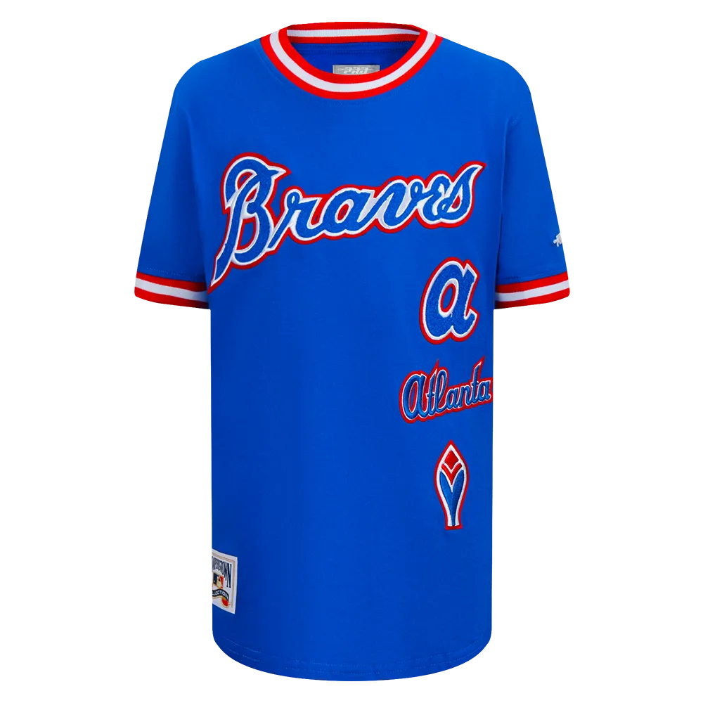MLB ATLANTA BRAVES RETRO CLASSIC BIG BOYS SHORT SLEEVE STRIPED RIB TOP (ROYAL BLUE/RED)