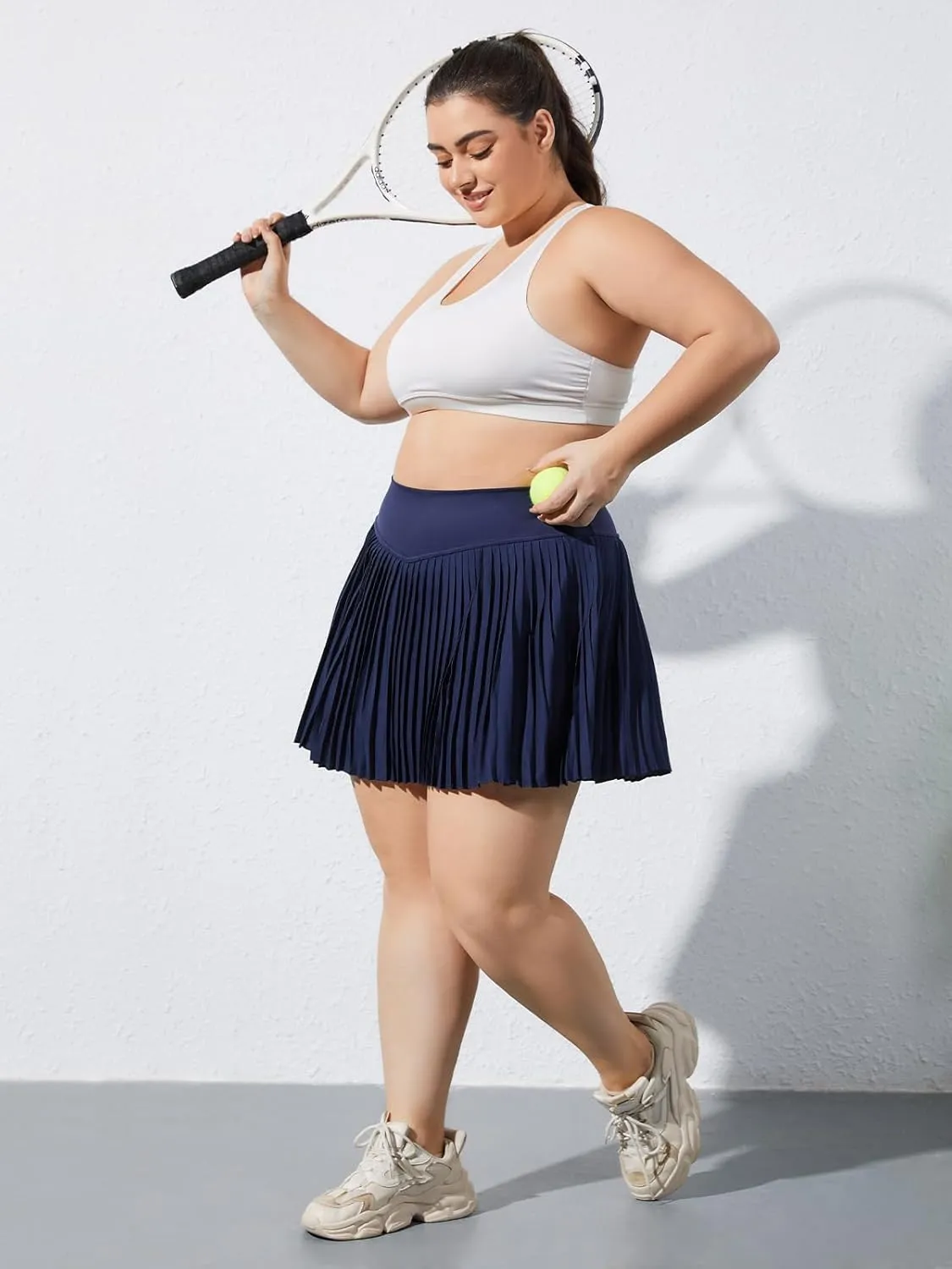 Moon Wood Women Plus Size Pleated Tennis Skirt with Shorts High Waisted Athletic Golf Skort Skirts with Pockets