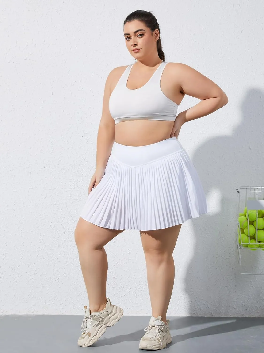 Moon Wood Women Plus Size Pleated Tennis Skirt with Shorts High Waisted Athletic Golf Skort Skirts with Pockets