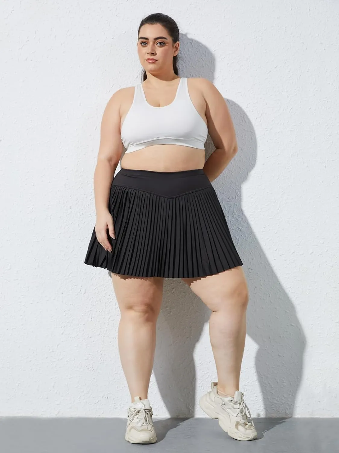 Moon Wood Women Plus Size Pleated Tennis Skirt with Shorts High Waisted Athletic Golf Skort Skirts with Pockets