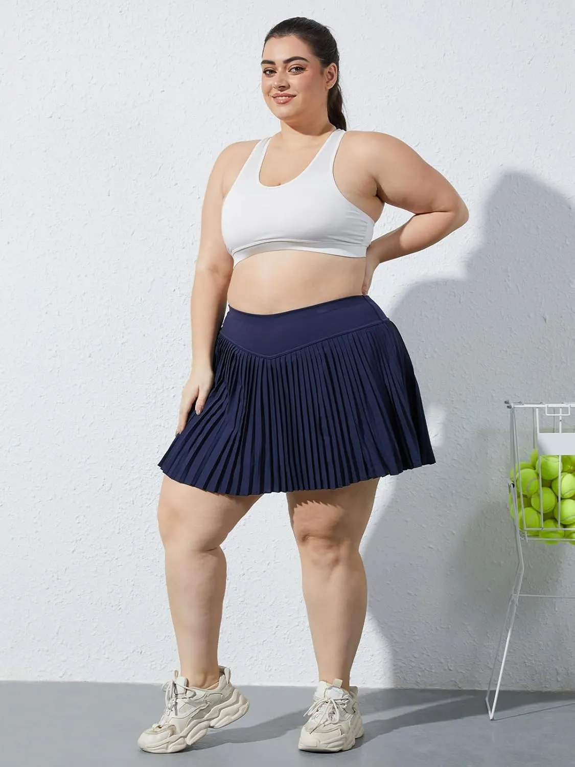 Moon Wood Women Plus Size Pleated Tennis Skirt with Shorts High Waisted Athletic Golf Skort Skirts with Pockets