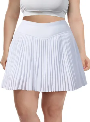 Moon Wood Women Plus Size Pleated Tennis Skirt with Shorts High Waisted Athletic Golf Skort Skirts with Pockets