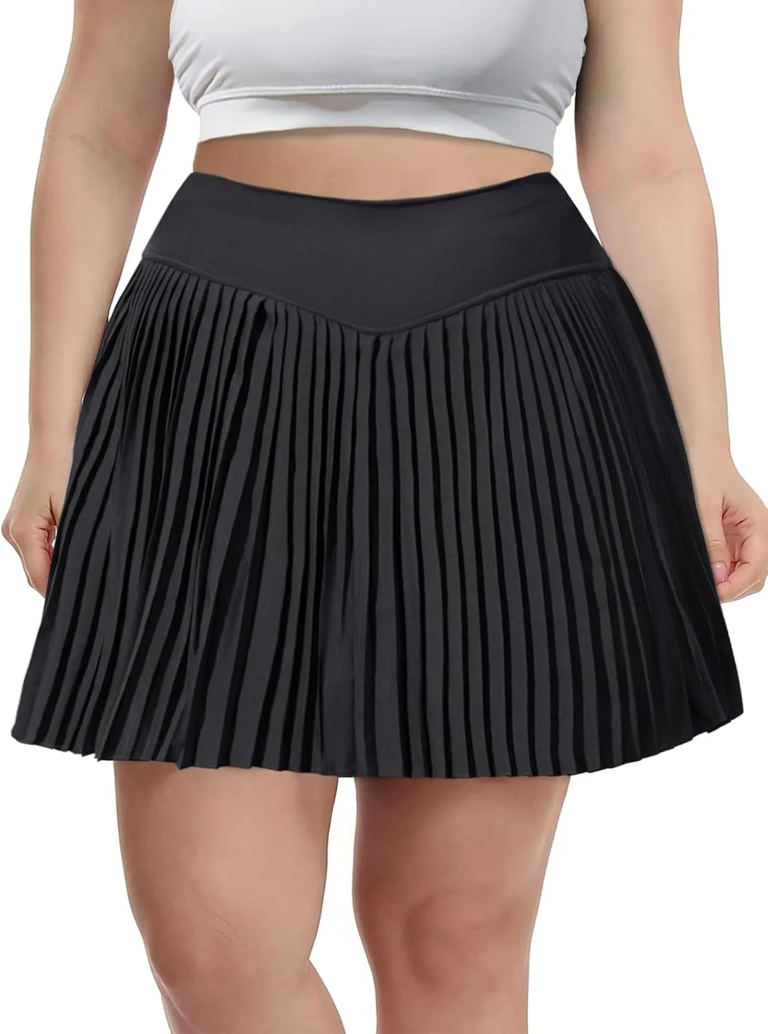 Moon Wood Women Plus Size Pleated Tennis Skirt with Shorts High Waisted Athletic Golf Skort Skirts with Pockets