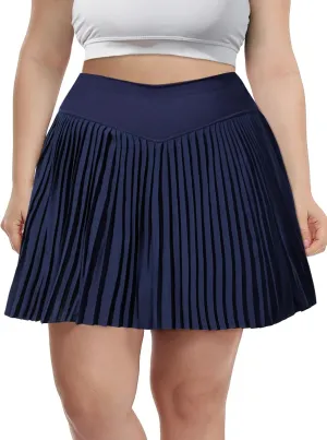 Moon Wood Women Plus Size Pleated Tennis Skirt with Shorts High Waisted Athletic Golf Skort Skirts with Pockets
