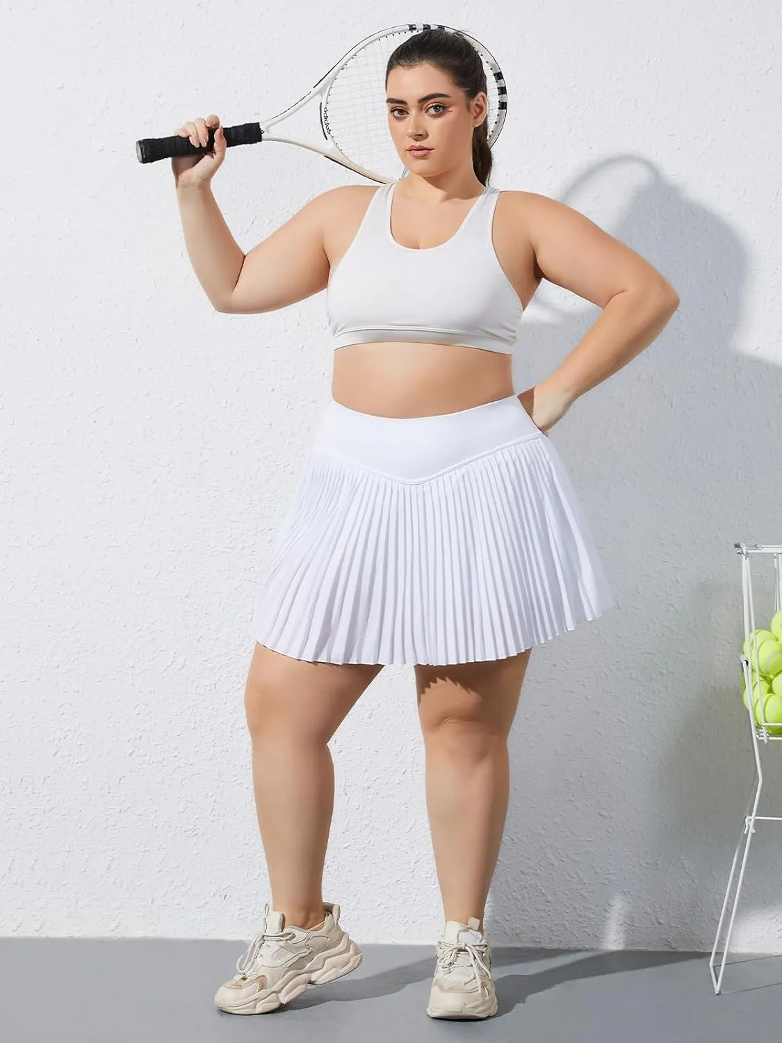 Moon Wood Women Plus Size Pleated Tennis Skirt with Shorts High Waisted Athletic Golf Skort Skirts with Pockets