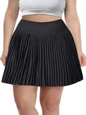 Moon Wood Women Plus Size Pleated Tennis Skirt with Shorts High Waisted Athletic Golf Skort Skirts with Pockets