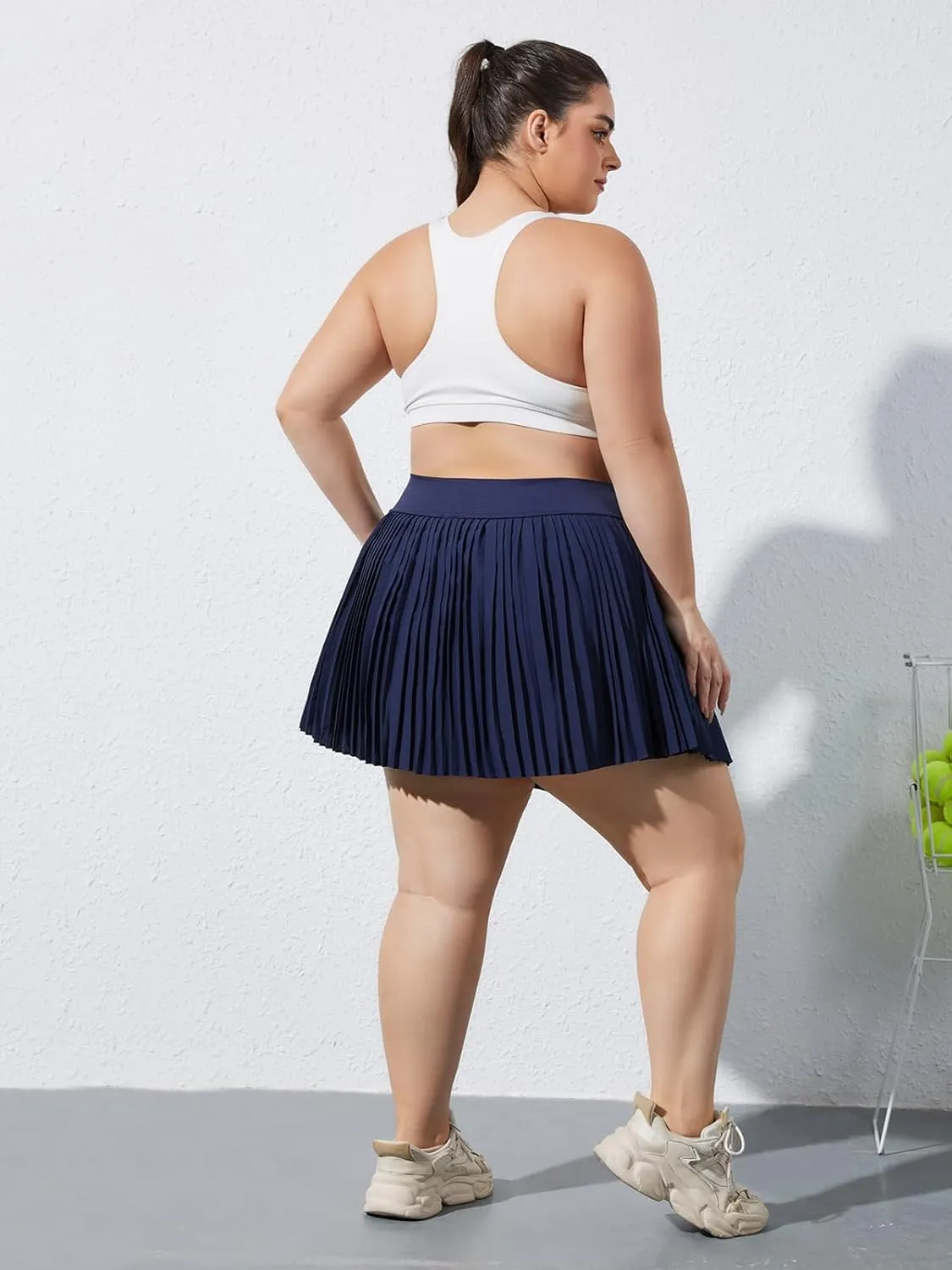 Moon Wood Women Plus Size Pleated Tennis Skirt with Shorts High Waisted Athletic Golf Skort Skirts with Pockets
