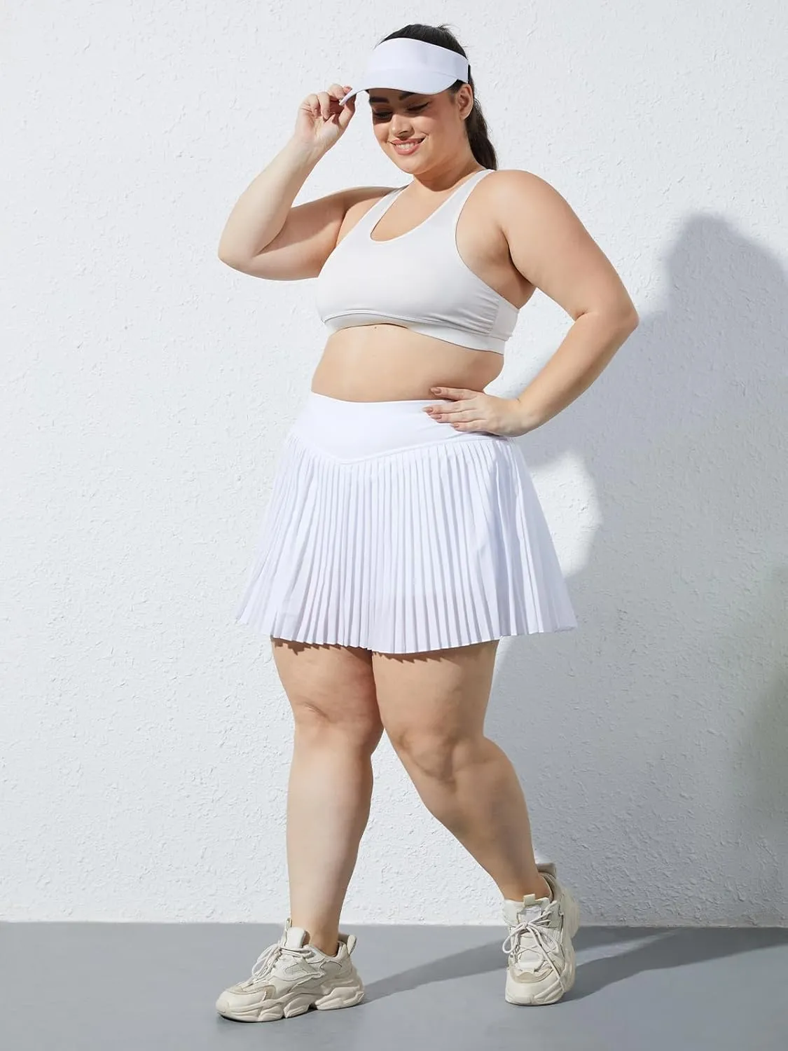 Moon Wood Women Plus Size Pleated Tennis Skirt with Shorts High Waisted Athletic Golf Skort Skirts with Pockets