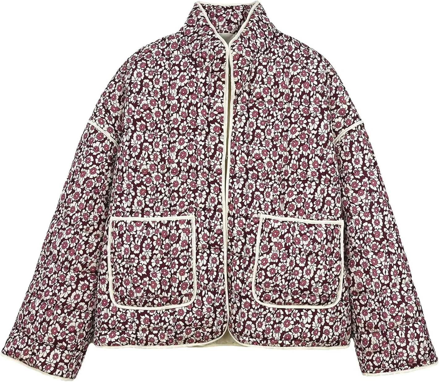 Muineobuka Women Y2k Quilted Jacket Long Sleeve Open Front Floral Lightweight Jacket Padded Quilted Cropped Cardigan Jackets