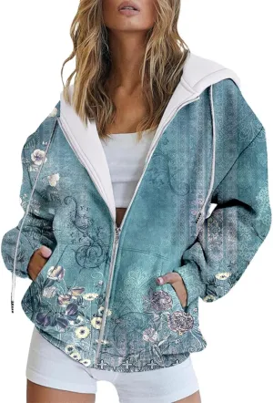 Muyise Women's Oversized Sweatshirt Full Zip Up Hoodie Long Sleeve Casual Drawstring Hooded Jackets Trendy Fall Outfits