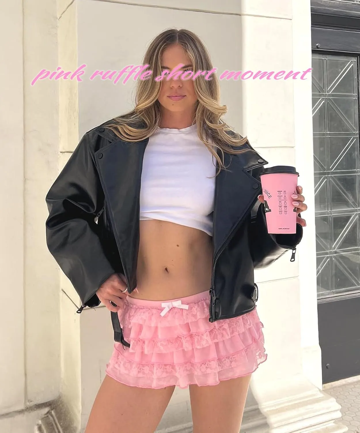 Navneet Women Y2K Lolita Bloomers Lace Ruffle Booty Mini Shorts Sexy Coquette Boy Shorts