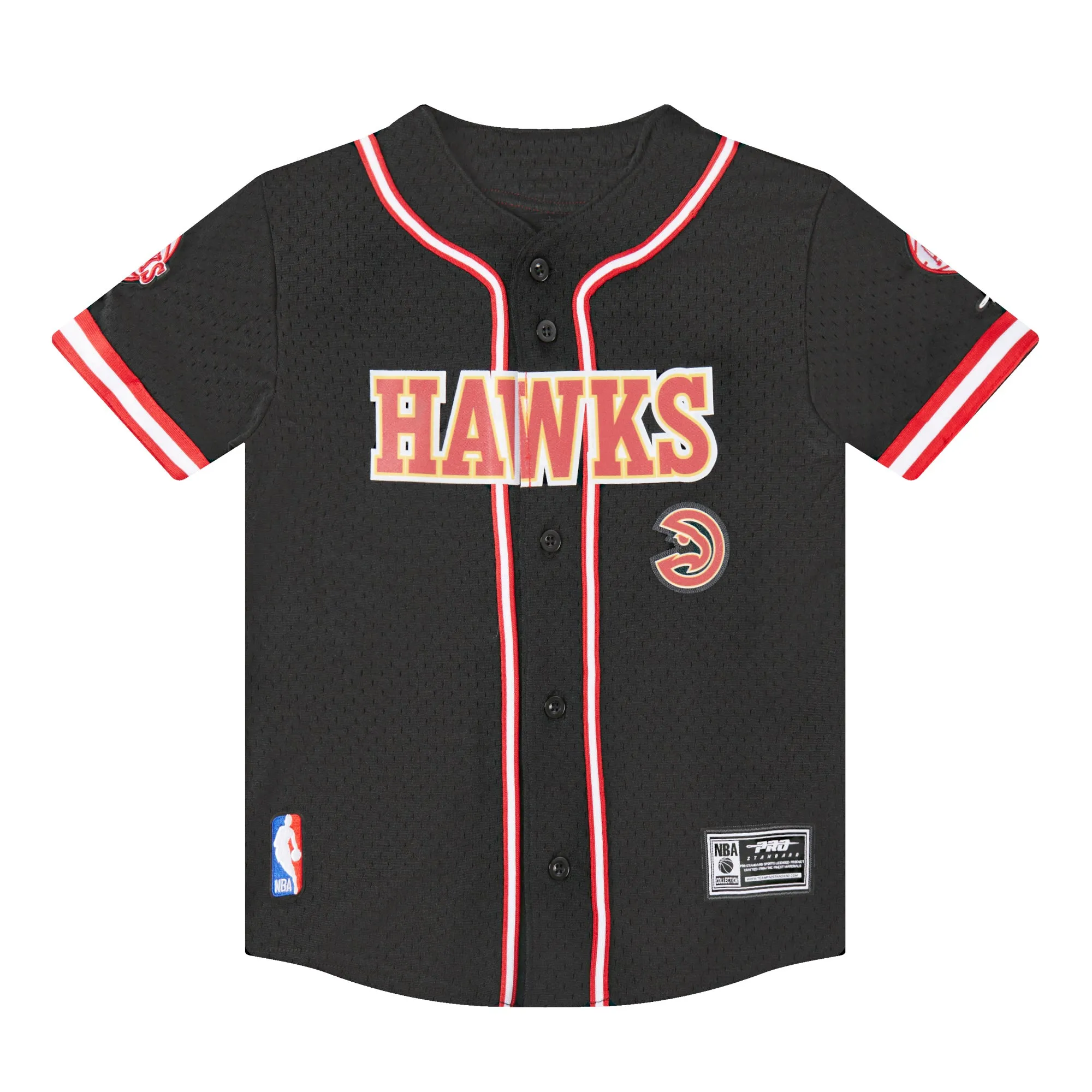 NBA ATLANTA HAWKS CLASSIC LITTLE BOYS MESH BUTTON DOWN SHIRT (BLACK/RED)
