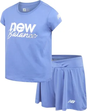 New Balance Girls' Active Skort Set - 2 Piece Short Sleeve T-Shirt and Performance Tennis Scooter Skirt (Sizes: 7-12)