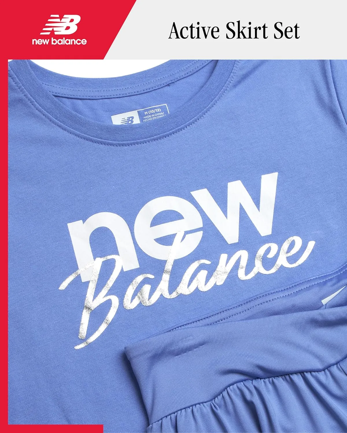 New Balance Girls' Active Skort Set - 2 Piece Short Sleeve T-Shirt and Performance Tennis Scooter Skirt (Sizes: 7-12)