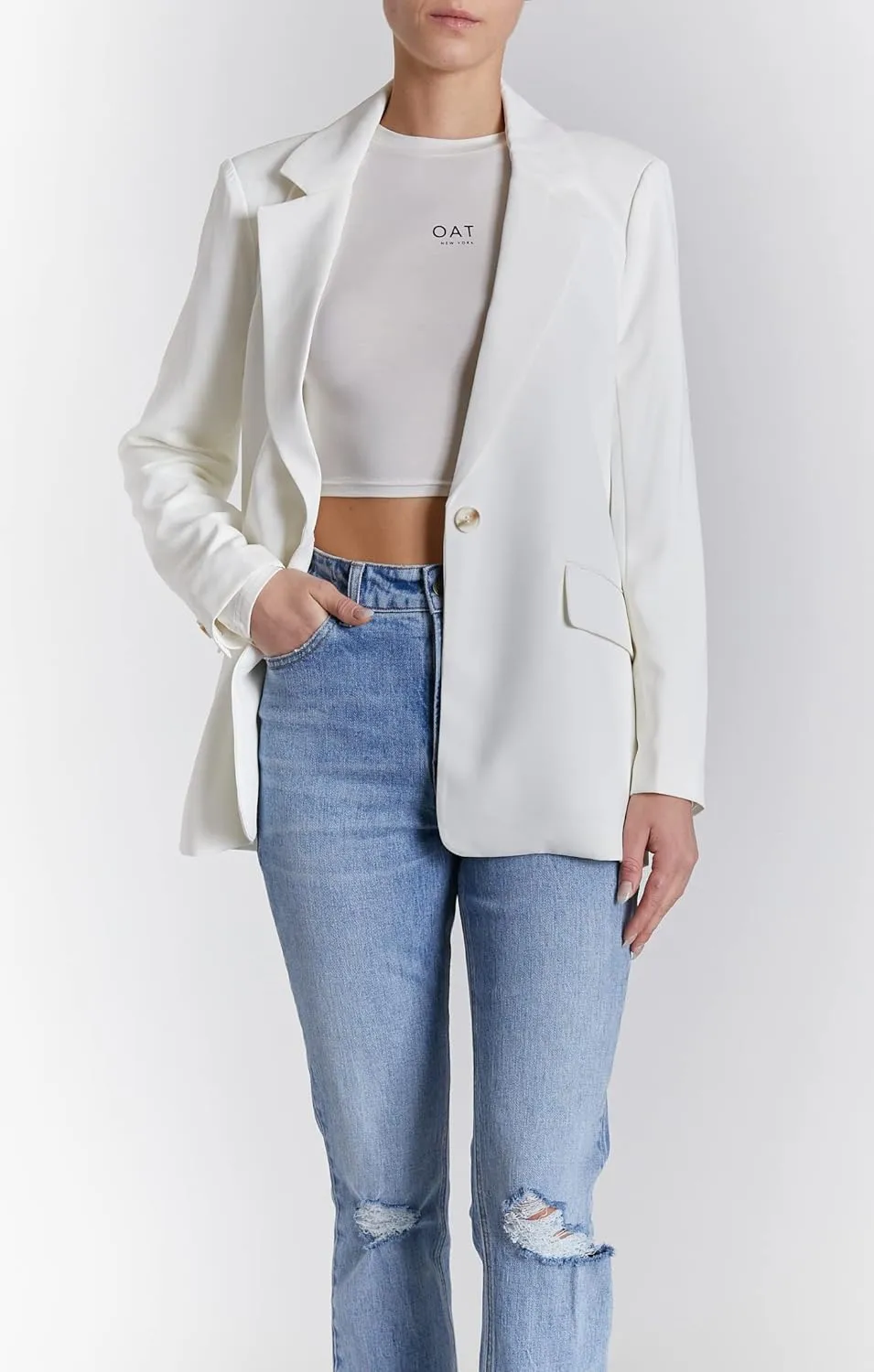 O A T NEW YORK Women's Plus Size Luxury Clothing Boyfriend Blazer