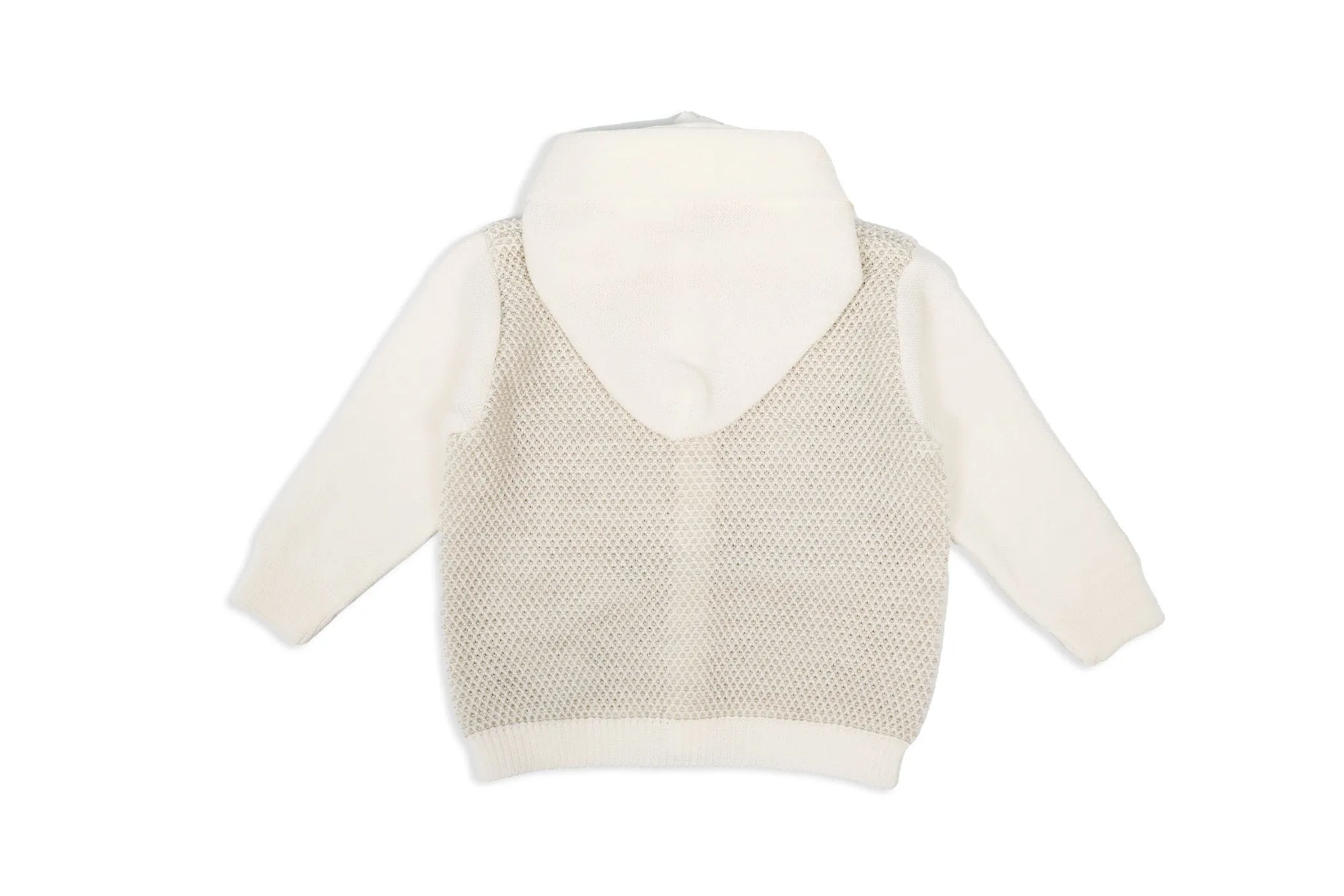Off-White Nut Merino Wool Cardigan with Hood