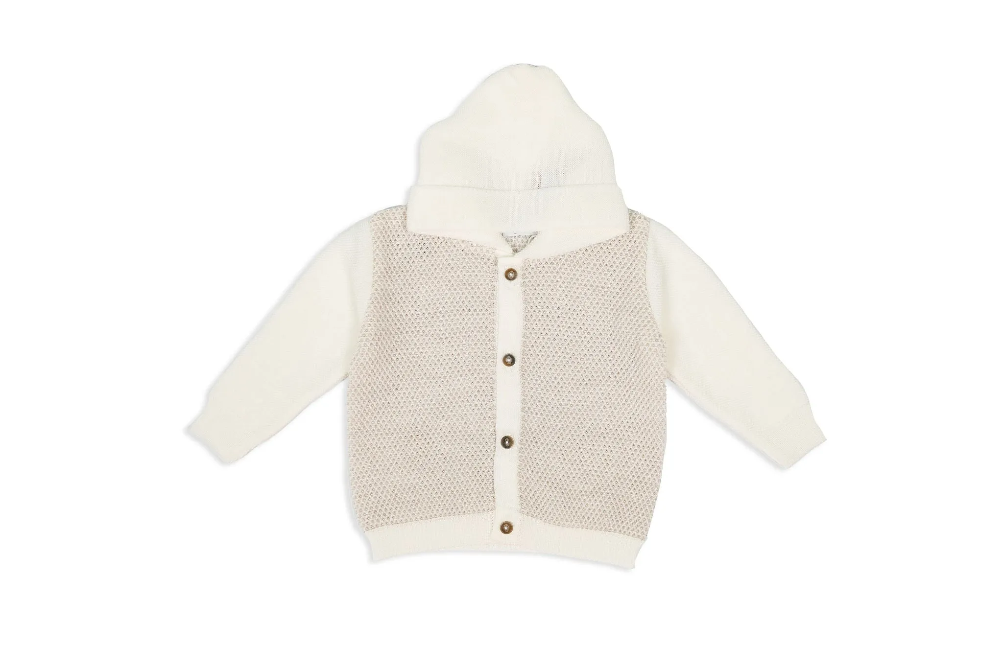 Off-White Nut Merino Wool Cardigan with Hood