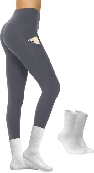 Opuntia High Waisted Workout Yoga Legging with Pockets - Soft Thick Yoga Pants Comfy Stretch Casual Black Green Pink Pants