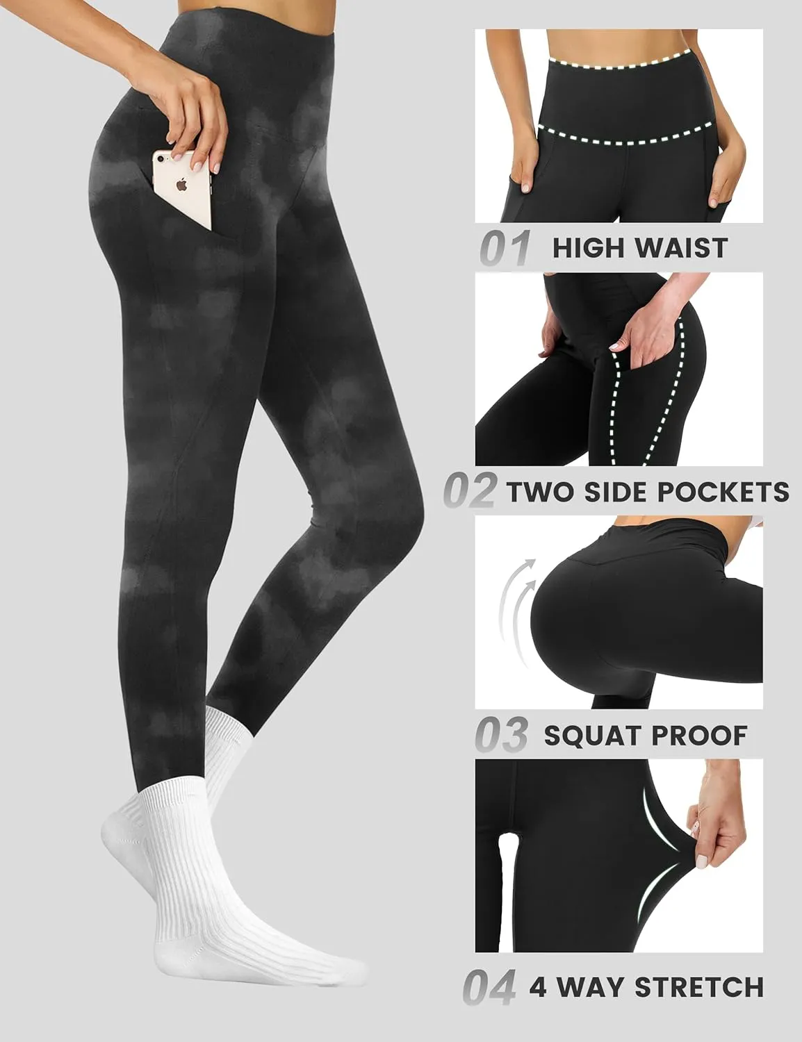 Opuntia High Waisted Workout Yoga Legging with Pockets - Soft Thick Yoga Pants Comfy Stretch Casual Black Green Pink Pants