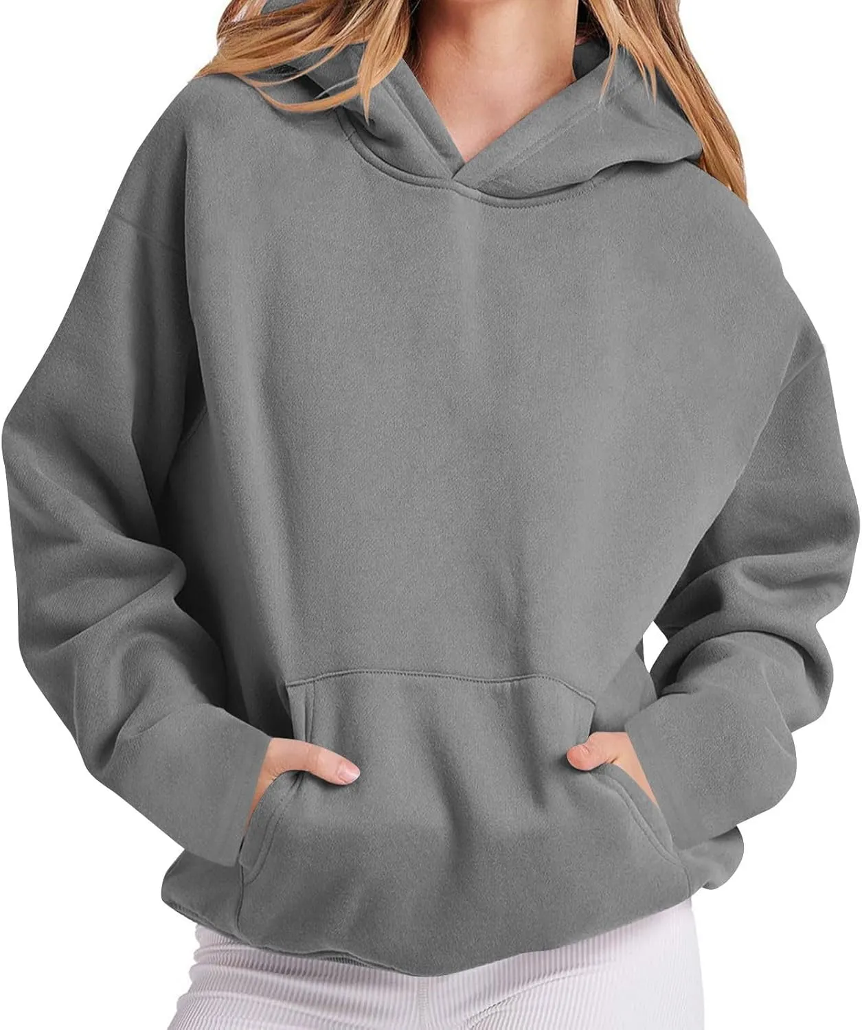 Oversized Hoodie For Womens Solid Color Sweatshirts Long Sleeve Fleece Pullover with Pocket Trendy Fall Outfits