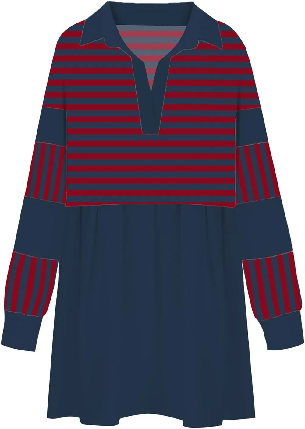 Oversized Sweatshirt for Women Long Sleeve V Neck Patchwork Pleated Pullover Mini Dress Fall Clothes 2024