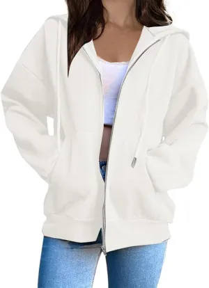 Oversized Zip Up Hoodie for Women Fall Y2k Jacket Fleece Long Sleeve Sweatshirt with Pocket Fashion Clothes 2024