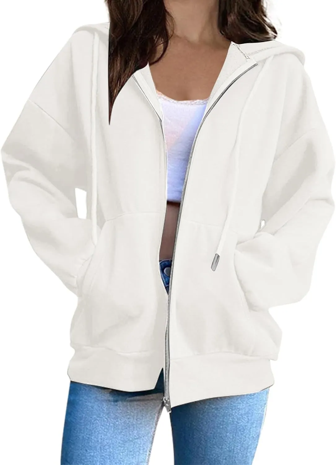 Oversized Zip Up Hoodie for Women Fall Y2k Jacket Fleece Long Sleeve Sweatshirt with Pocket Fashion Clothes 2024