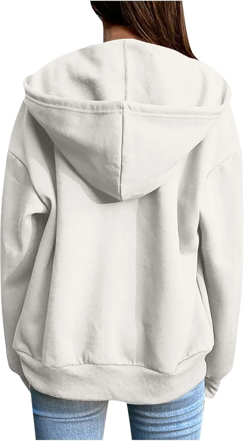 Oversized Zip Up Hoodie for Women Fall Y2k Jacket Fleece Long Sleeve Sweatshirt with Pocket Fashion Clothes 2024