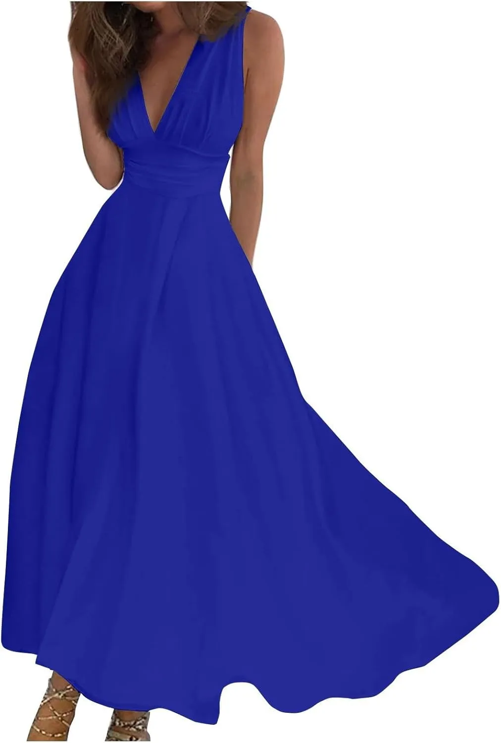 Palaver Summer Dresses for Women 2025 Elegant Wrap V Neck Sleeveless Maxi Dress Print Flowy Beach Vacation Boho Sundresses