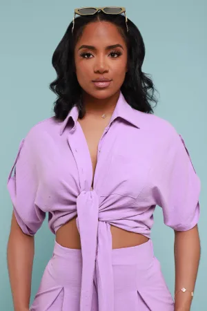 Pamper Me Short Sleeve Button Down Top - Lavender