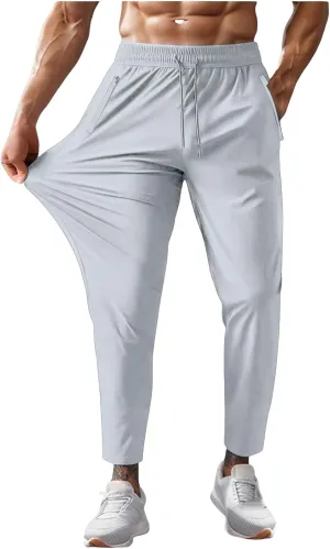 Pants for Men Drawstring Stretch Elastic Waist Quick Dry Work Casual Comfy Lightweight Soft Slim Fit Solid Trousers