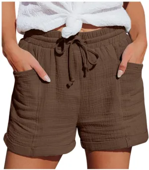 Pants for Women Lounge Elastic Waist Solid Color Pants Fashion Loose Drawstring Wide Leg Shorts with Pockets