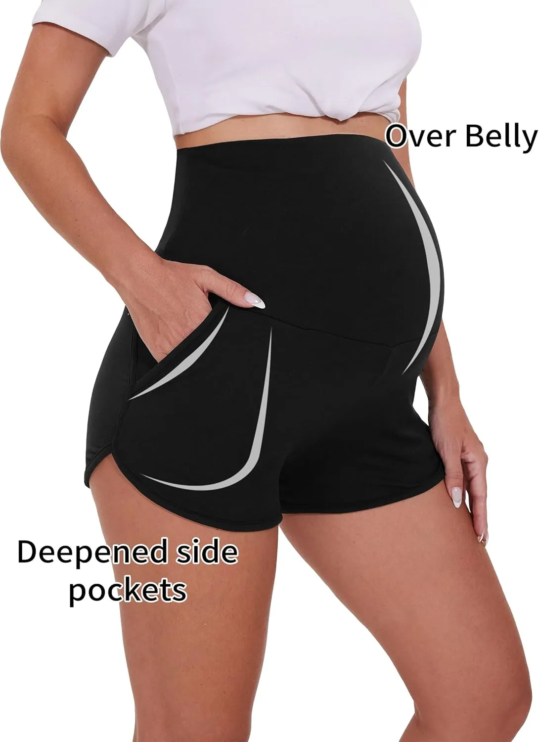 Peauty Maternity Shorts Over The Belly with Pockets, Pregnancy Lounge Shorts, Before, During After Pregnancy