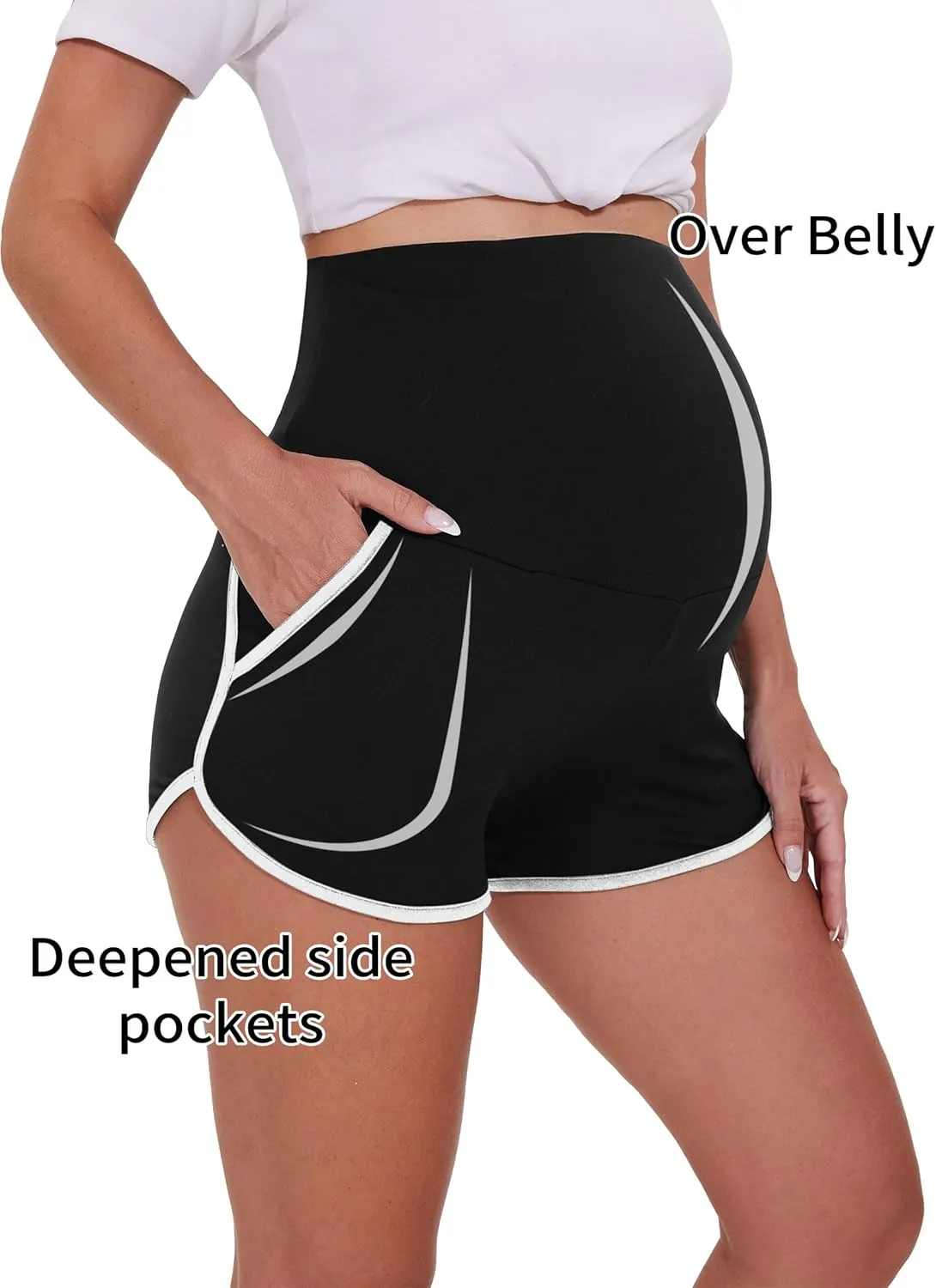 Peauty Maternity Shorts Over The Belly with Pockets, Pregnancy Lounge Shorts, Before, During After Pregnancy