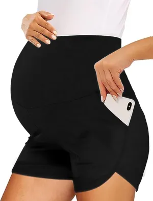Peauty Maternity Shorts Over The Belly with Pockets, Pregnancy Lounge Shorts, Before, During After Pregnancy