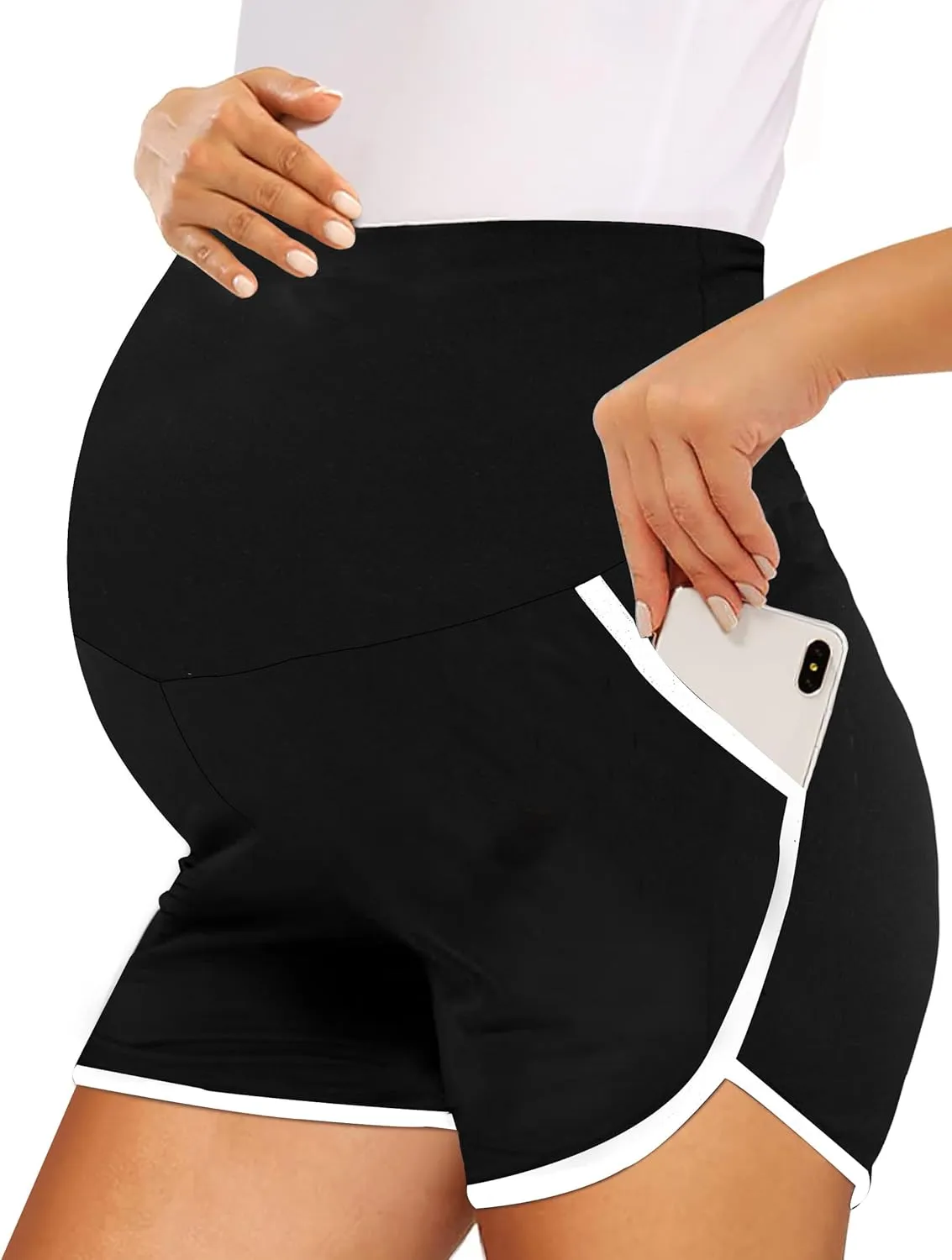 Peauty Maternity Shorts Over The Belly with Pockets, Pregnancy Lounge Shorts, Before, During After Pregnancy