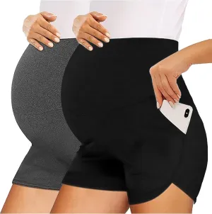 Peauty Maternity Shorts Over The Belly with Pockets, Pregnancy Lounge Shorts, Before, During After Pregnancy