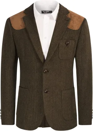 PJ PAUL JONES Men's Blazer Herringbone Tweed Sport Coats Two Button Wool Blend Formal Jacket