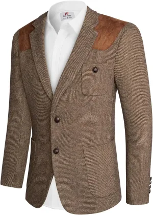 PJ PAUL JONES Men's Blazer Herringbone Tweed Sport Coats Two Button Wool Blend Formal Jacket