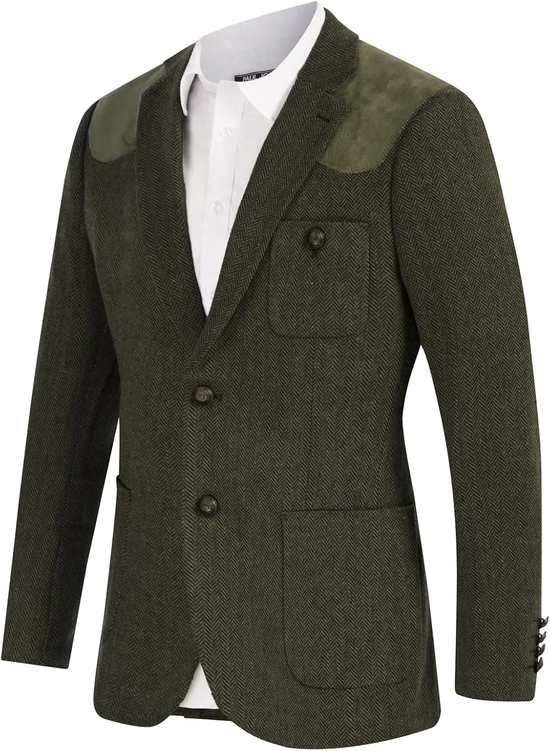 PJ PAUL JONES Men's Blazer Herringbone Tweed Sport Coats Two Button Wool Blend Formal Jacket