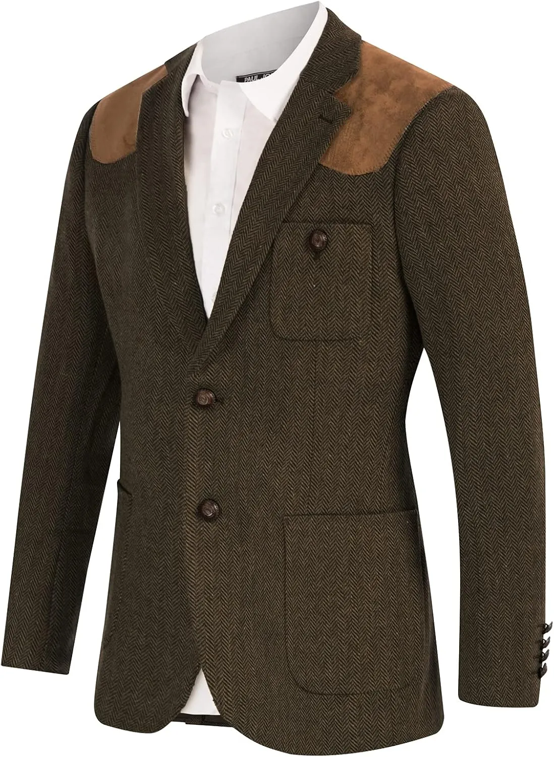 PJ PAUL JONES Men's Blazer Herringbone Tweed Sport Coats Two Button Wool Blend Formal Jacket