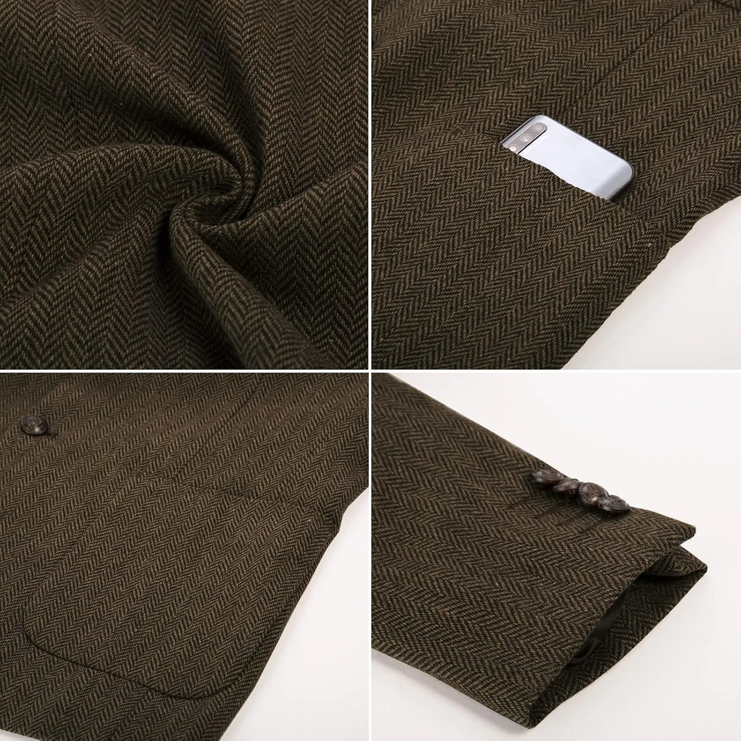 PJ PAUL JONES Men's Blazer Herringbone Tweed Sport Coats Two Button Wool Blend Formal Jacket